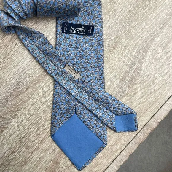 Hermes Paris Silk Tie 5338 TA Chains Blue